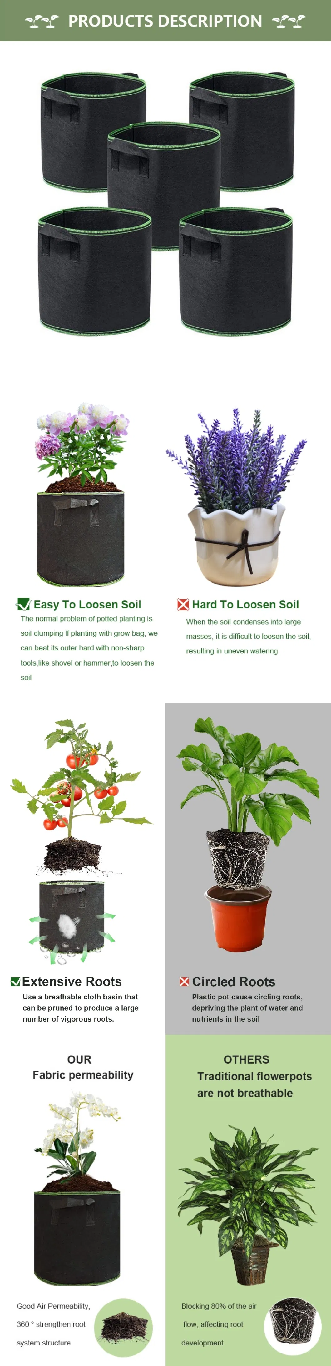 Black Non-Woven Fabric Plant Growing Pot Flower Grow Bags